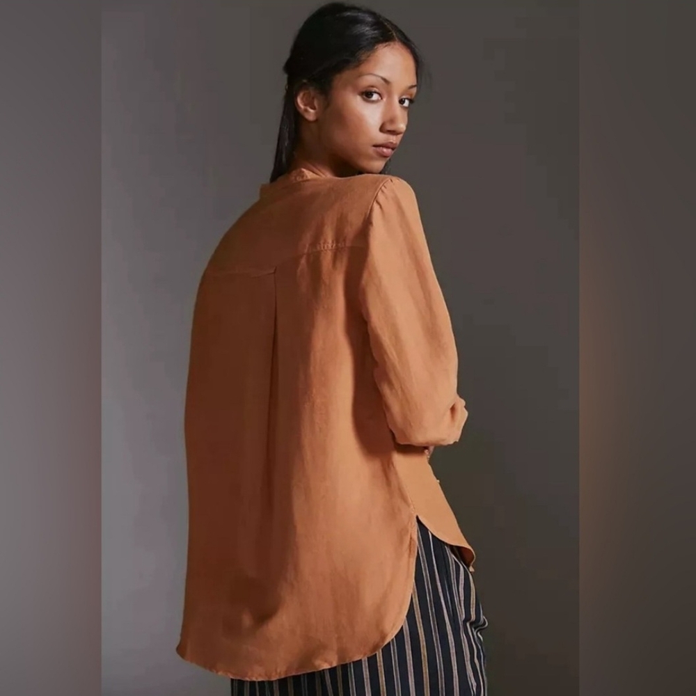 Anthropologie Pilcro Ruffled Button-Up Top In Warm Honey - Picture 2 of 5